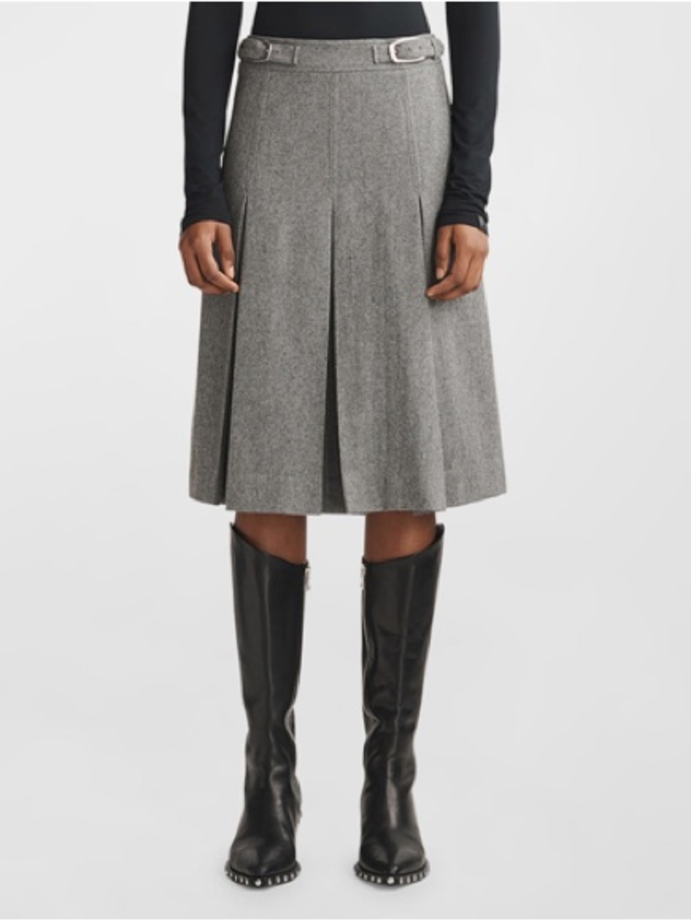 Rag & Bone Garnet Pleated Italian Wool Midi Skirt In Heather Grey size 12 NWT - Picture 8 of 8
